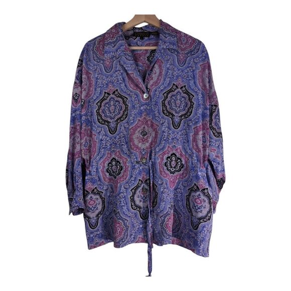 Paisley Print Oversized Short Dress  Tunic Long Sleeve Size S - Picture 5 of 5